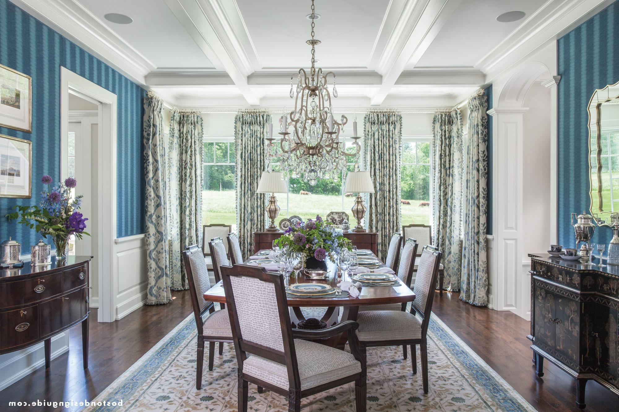 A lavish blue dining room design
